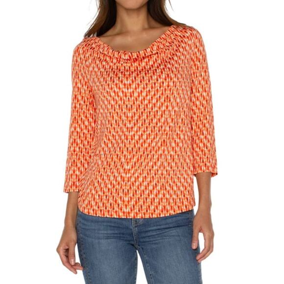 NEW $58 LIVERPOOL LOS‎ ANGELES Coral Blaze Ikat Print Knit Top Large - Picture 1 of 10